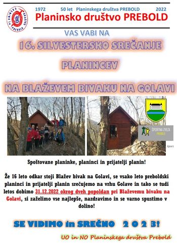 Silvestrsko srečanje planincev na Blaževem bivaku na Golavi