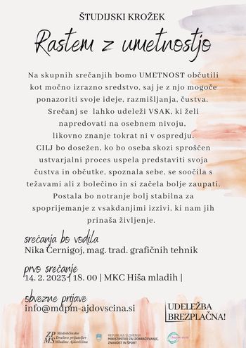 Vabilo - študijski krožek RASTEM Z UMETNOSTJO