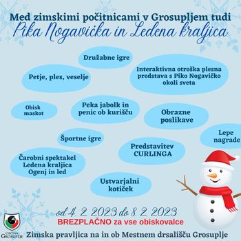 Med zimskimi počitnicami v Grosupljem tudi Pika Nogavička in Ledena kraljica