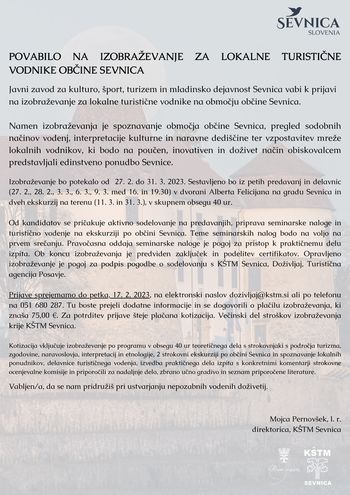 KŠTM Sevnica vabi k prijavi na izobraževanje za lokalne turistične vodnike