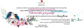 OBVESTILO - sprememba lokacije izvedbe osrednje občinske prireditve - Februarska priznanja za leto 2022