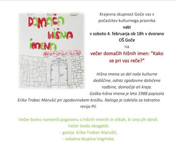 Večer domačih hišnih imen: Kako se pa pri vas reče? 