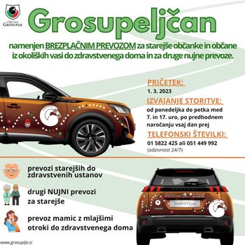 Grosupeljčan: brezplačni prevozi za starejše občanke in občane do zdravstvenega doma in drugi nujni prevozi