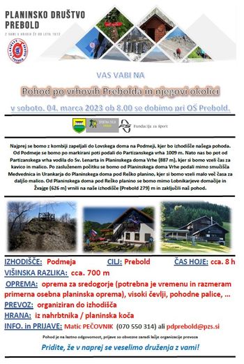 Pohod po vrhovih Prebolda in njegovi okolici