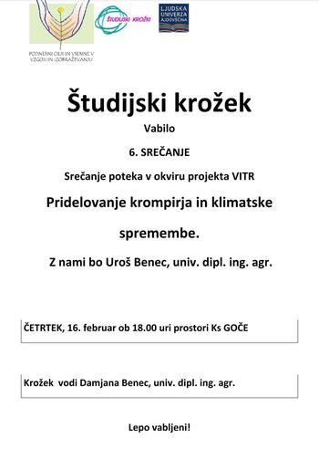 Študijski krožek: Pridelovanje krompirja in klimatske spremembe
