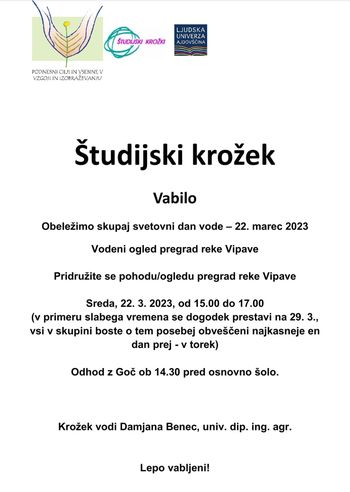 Študijski krožek: Vodeni ogled pregrad reke Vipave