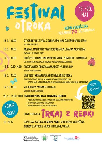 FESTIVAL OTROKA - DRUŠTVO PRIJATELJEV MLADINE AJDOVŠČINA PRAZNUJE 70. ROJSTNI DAN