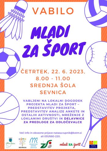 VABILO – že druga delavnica v sklopu projekta Mladi ZA  šport