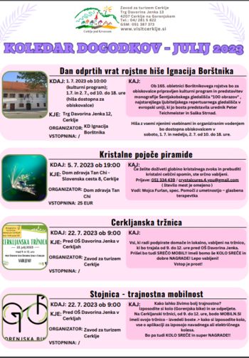KOLEDAR DOGODKOV ZA MESEC JULIJ