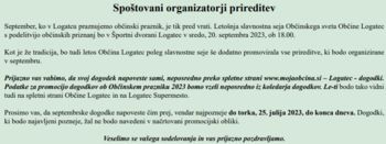 Povabilo k najavi dogodkov in prireditev ob Prazniku občine Logatec ter Evropskem tednu mobilnosti 2023 Povabilo k najavi dogodkov in prireditev ob Prazniku občine Logatec ter Evropskem tednu mobilnosti 2023