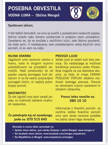 Solidarnost in podpora vsem prizadetim v nedavni ujmi