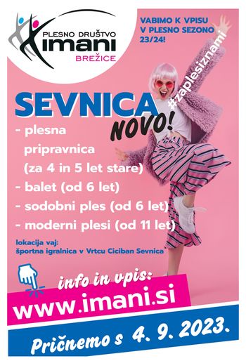 Novo v Sevnici!! Vabljeni k vpisu v plesno sezono 2023/24.
