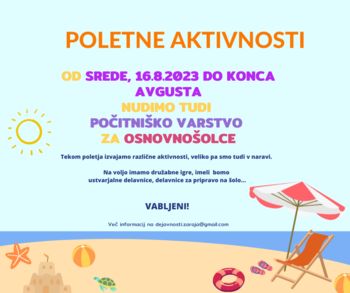 Počitniško varstvo za osnovnošolce pri Dejavnosti Zaraja