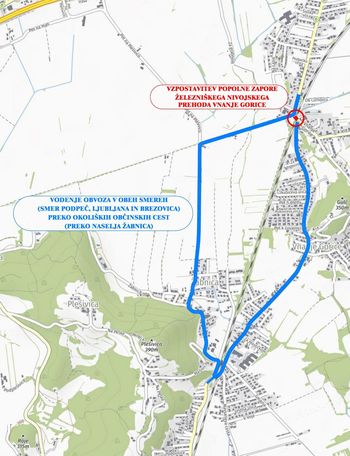 Popolna zapora železniškega prehoda v Vnanjih Goricah, v nedeljo, 3.9.2023