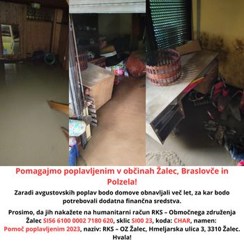 POMAGAJMO POPLAVLJENIM V OBČINAH ŽALEC, BRASLOVČE IN POLZELA!