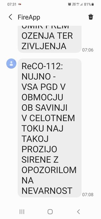 OPOZORILO - proženje siren z opozorilom na nevarnost