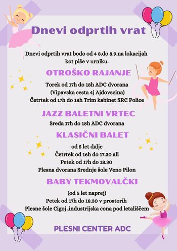 DNEVI ODPRTIH VRAT ZA NAJMAJŠE (od 2,5 let dalje)