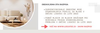 Ne spreglejte objavljenih javnih razpisov - Subvencioniranje obrestne mere stanovanjskih posojil za mlade in Pomoč mladim in mladim družinam pri reševanju prvega stanovanjskega problema