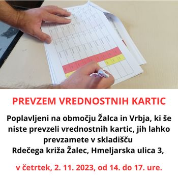 Prevzem vrednostnih kartic za poplavljene v Žalcu in Vrbju