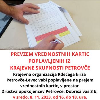 Prevzem vrednostnih kartic poplavljenih v Krajevni skupnosti Petrovče