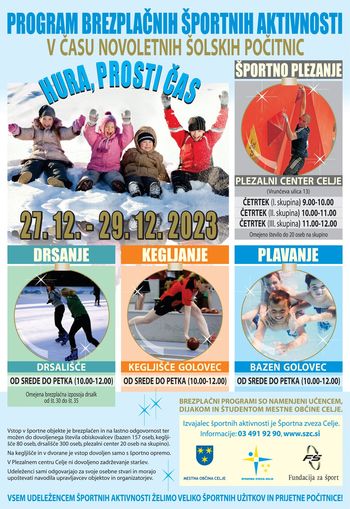 Brezplačne športne aktivnosti v času novoletnih šolskih počitnic Brezplačne športne aktivnosti v času novoletnih šolskih počitnic