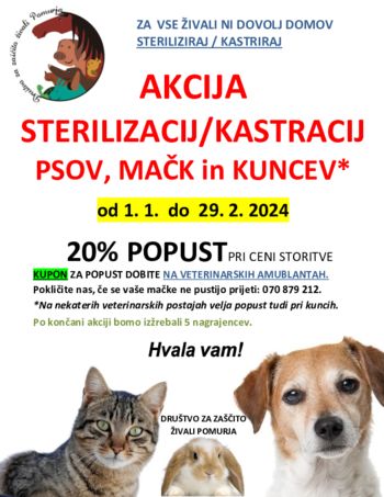 AKCIJA  STERILIZACIJ/KASTRACIJ  PSOV, MAČK in KUNCEV