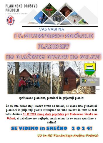 Silvestrsko srečanje planincev na Blaževem bivaku na Golavi