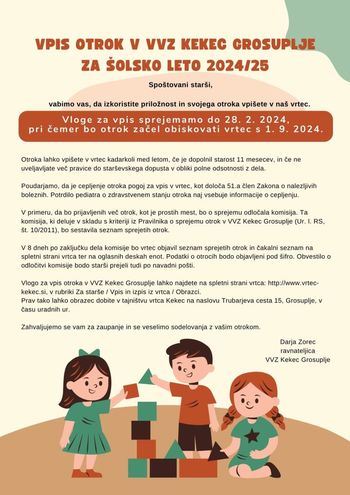 Vpis otrok v VVZ Kekec Grosuplje Vpis otrok v VVZ Kekec Grosuplje