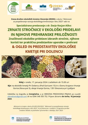 PREDAVANJE: ZRNATE STROČNICE V EKOLOŠKI PRIDELAVI IN NJIHOVE PREHRANSKE PRILOŽNOSTI