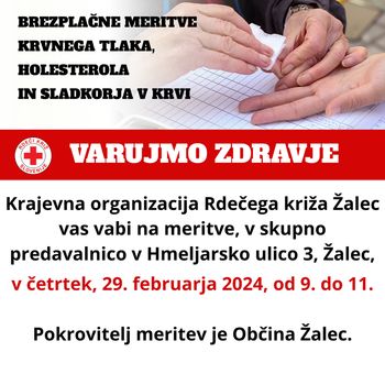 Vabljeni na brezplačne meritve krvnih vrednosti, v četrtek, 29. 2. 2024