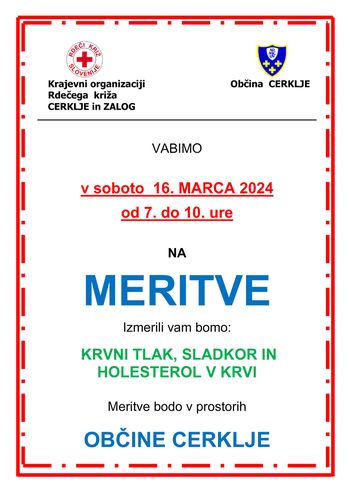 Meritve KRVNI TLAK, SLADKOR IN HOLESTEROL