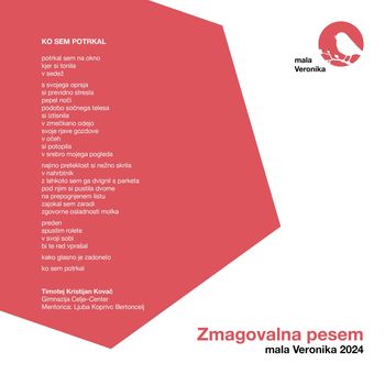 Prejemnik nagrade mala Veronika 2024 je Timotej Kristijan Kovač s pesmijo KO SEM POTRKAL