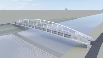 Gradnja platoja za postavitev jeklene konstrukcije mostu čez Savinjo