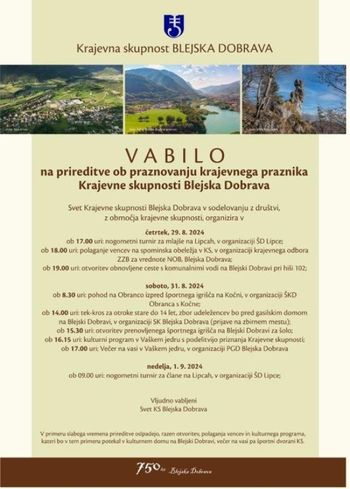 Vabilo na praznovanje krajevnega praznika KS Blejska Dobrava