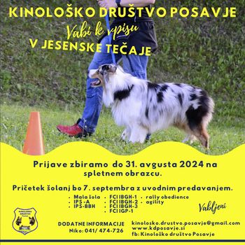Vpis v jesenske tečaje in uvodno predavanje Kinološkega društva Posavje