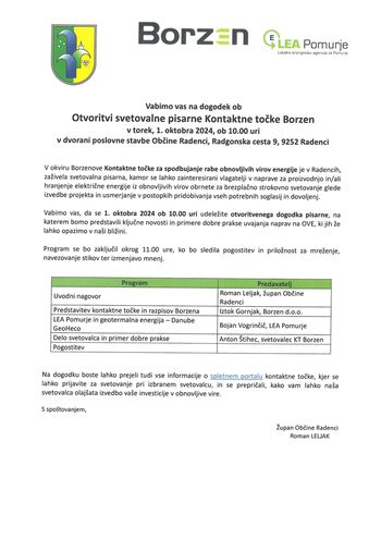 Otvoritev svetovalne pisarne Kontaktne točke Borzen
