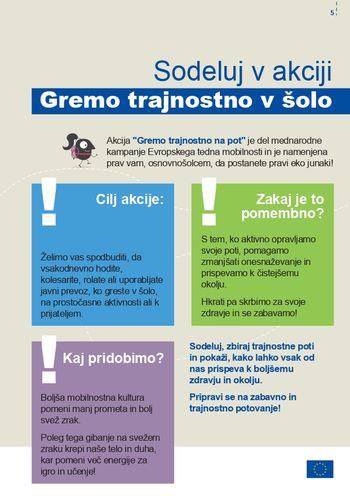 Spodbujanje trajnostne mobilnosti z akcijo »Gremo trajnostno na pot«