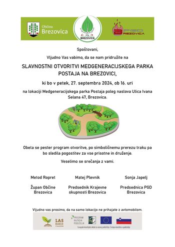 Slavnostna otvoritev medgeneracijskega parka Postaja na Brezovici