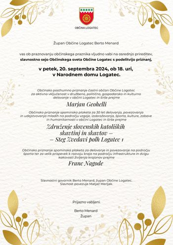 Slavnostna seja Občinskega sveta Občine Logatec s podelitvijo priznanj