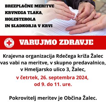 Meritve krvnih vrednosti, v četrtek, 26. septembra, od 9. do 11. ure!