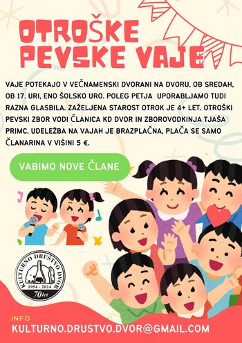 Vabimo nove pevce za Otroški pevski zbor Dvor ob Krki