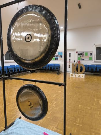 Holistična glasbila na zvočni GONG kopeli na Dvoru