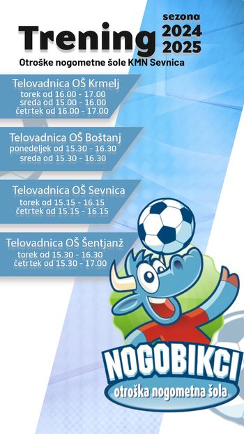 Urniki treningov otroške nogometne šole Sevnica