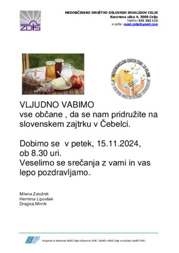 SLOVENSKI ZAJTRK V ČEBELCI