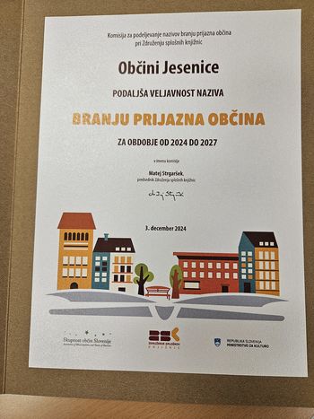 Jesenice ostajajo branju prijazna občina, naziv prejelo sedem novih občin