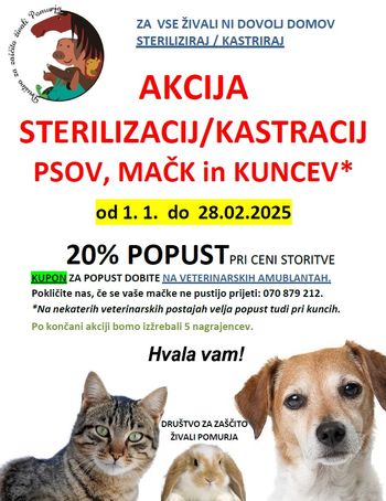 Akcija sterilizacij in kastracij psov, mačk in kuncev*