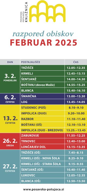 Urnik posavske potujoče knjižnice za februar 2025
