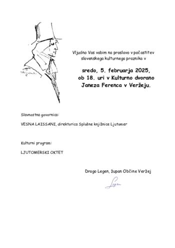 VABILO NA PROSLAVO OB KULTURNEM PRAZNIKU  