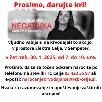 Vljudno vabljeni na krvodajalsko akcijo v Šempeter!