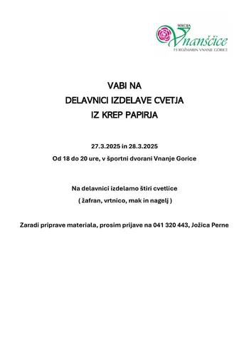DELAVNICA IZDELAVE CVETJA IZ KREP PAPIRJA